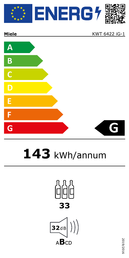 Miele 12364280 refroidisseur à vin Refroidisseur de vin compresseur Intégré Noir 33 bouteille(s)