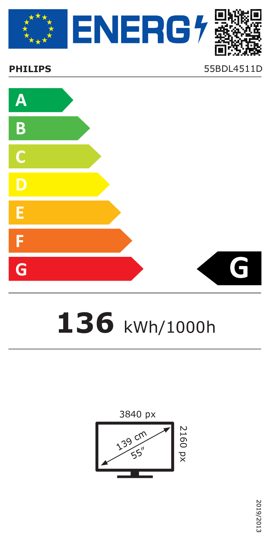 Philips 55BDL4511D/00 beeldkrant Digitaal A-kaart 139,7 cm (55") 500 cd/m² 4K Ultra HD Zwart 24/7