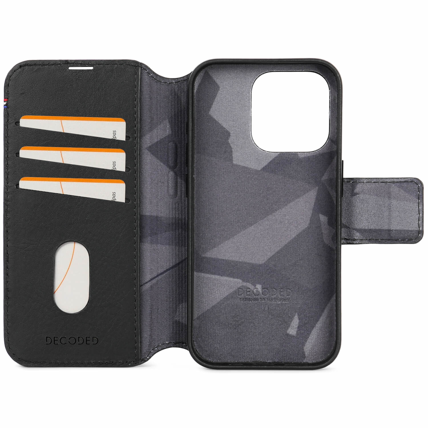 Tas DECODED Leather Detachable Wallet iPhone 15 Pro Black