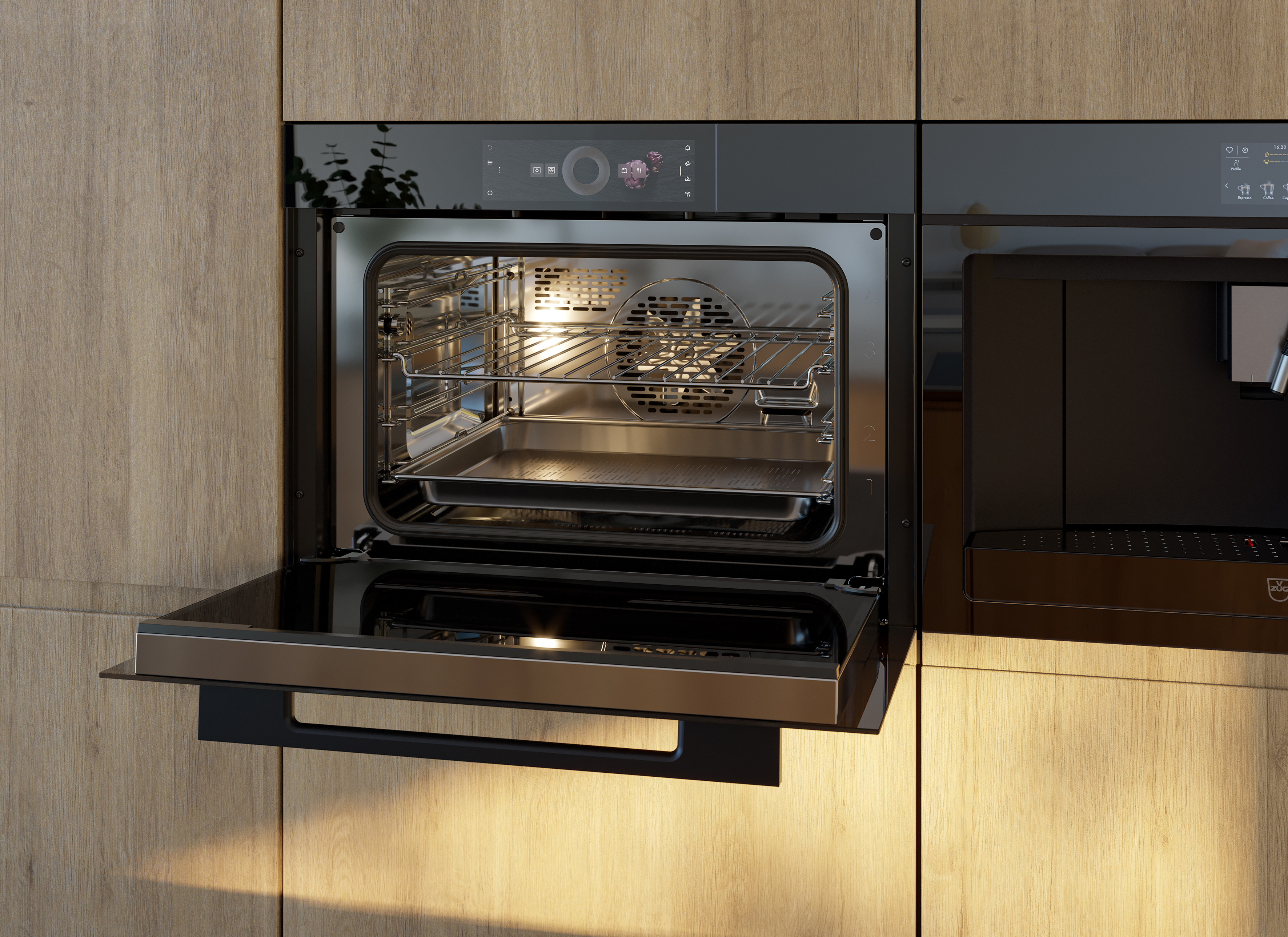 CombiSteamer V-Zug V6000 45 / zwart spiegelglas / 45cm, vaste wateraansl.