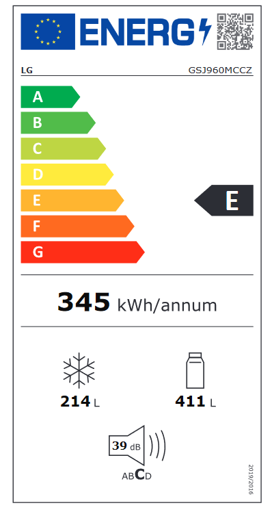 LG GSJ960MCCZ amerikaanse koelkast Vrijstaand 625 l E Zwart