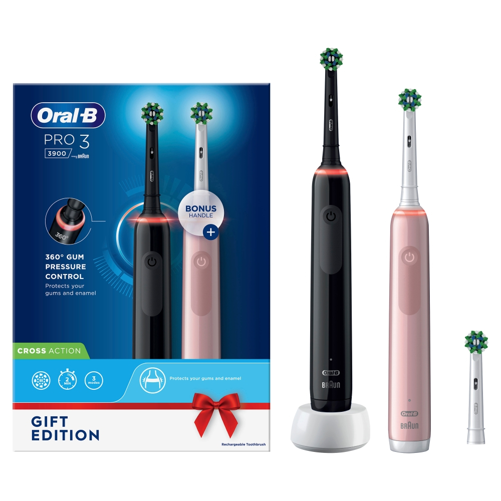 Elektrische tandenborstel ORAL-B Pro 3-3900 / Duopack / Zwart & Roze