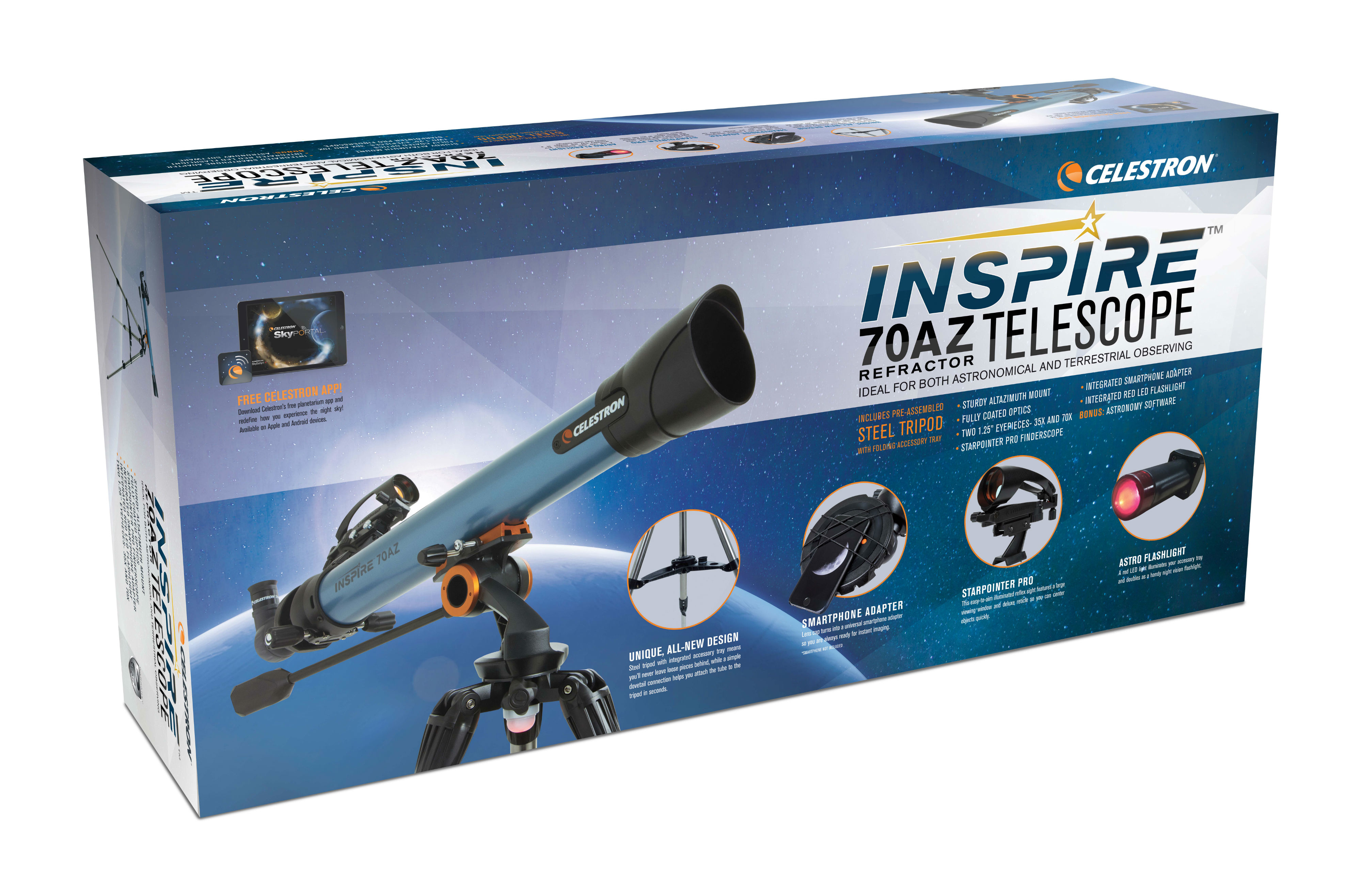 Celestron Inspire 70AZ Réfracteur 35x Noir, Bleu