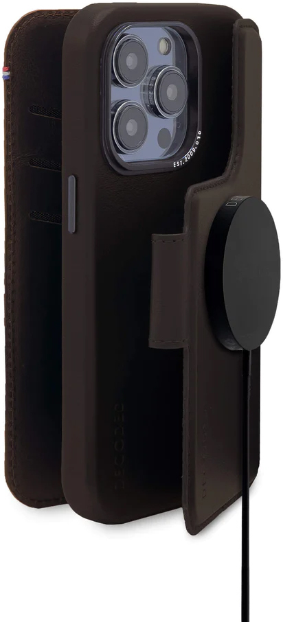 Decoded iPhone 14 Pro, housse wallet amovible cuir, brun chocolat