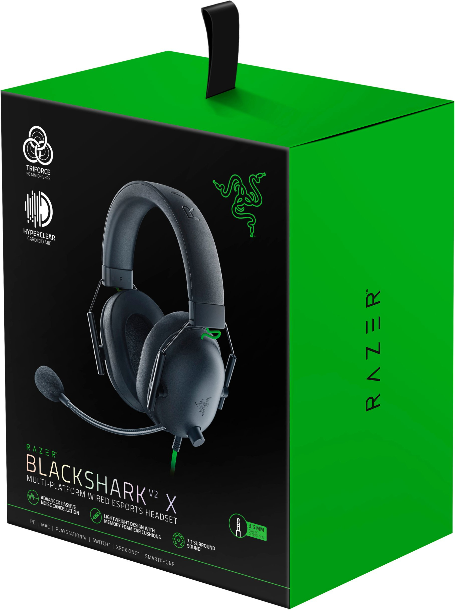Razer Blackshark V2 X Headset Bedraad Hoofdband Gamen Zwart, Groen