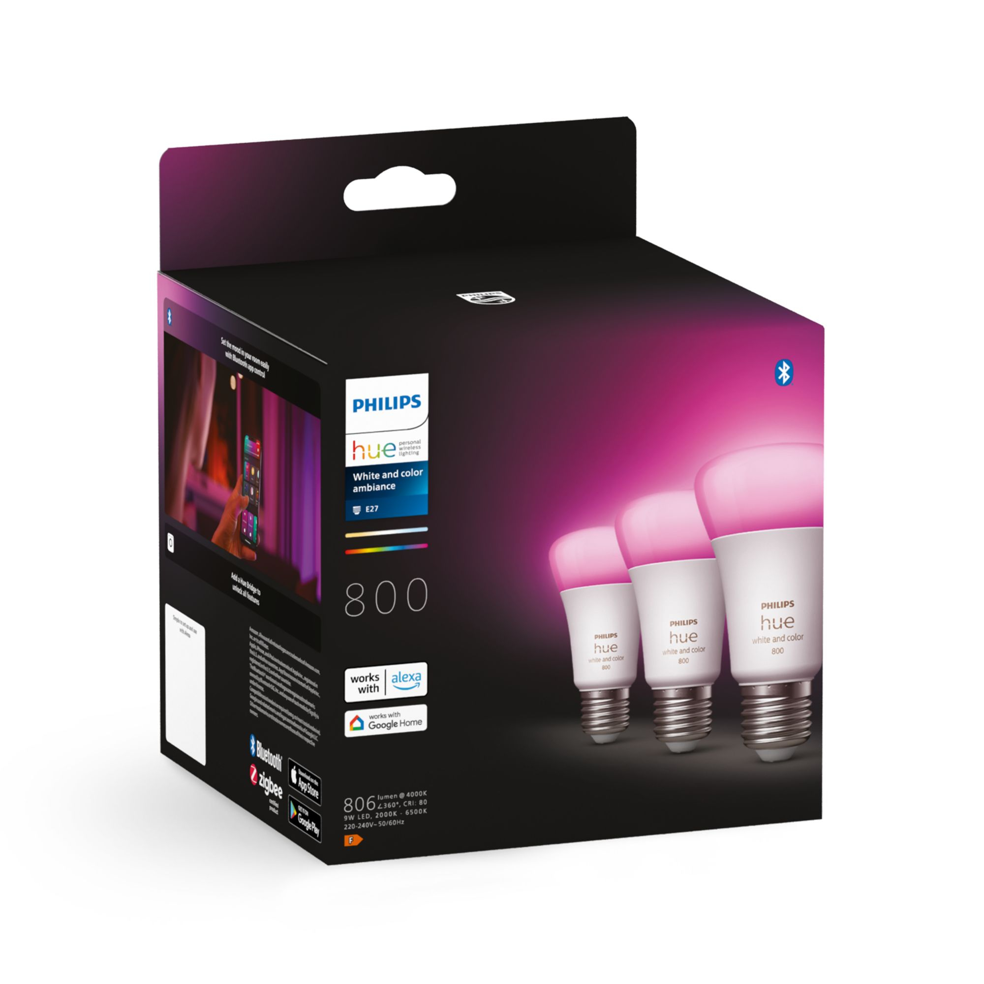 PHILIPS HUE WCA A19 BULB 800LM 3P