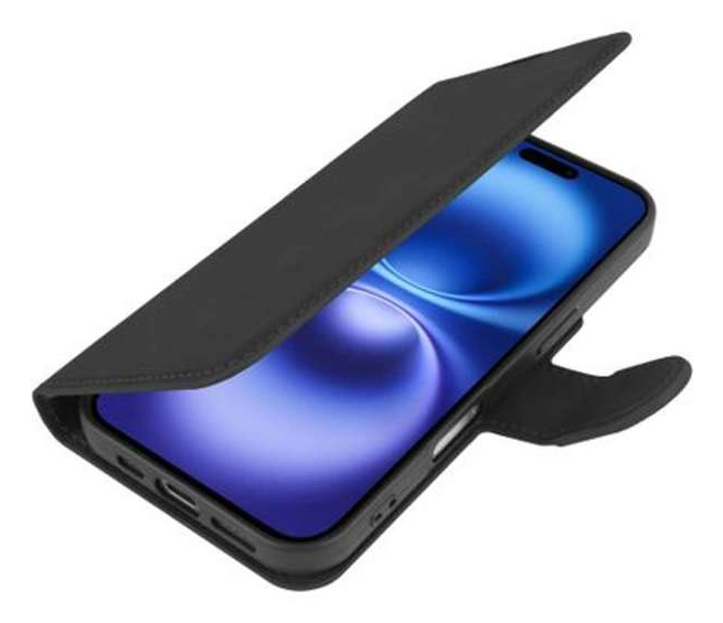 JustinCase Premium Wallet Case Apple iPhone 16 zwart