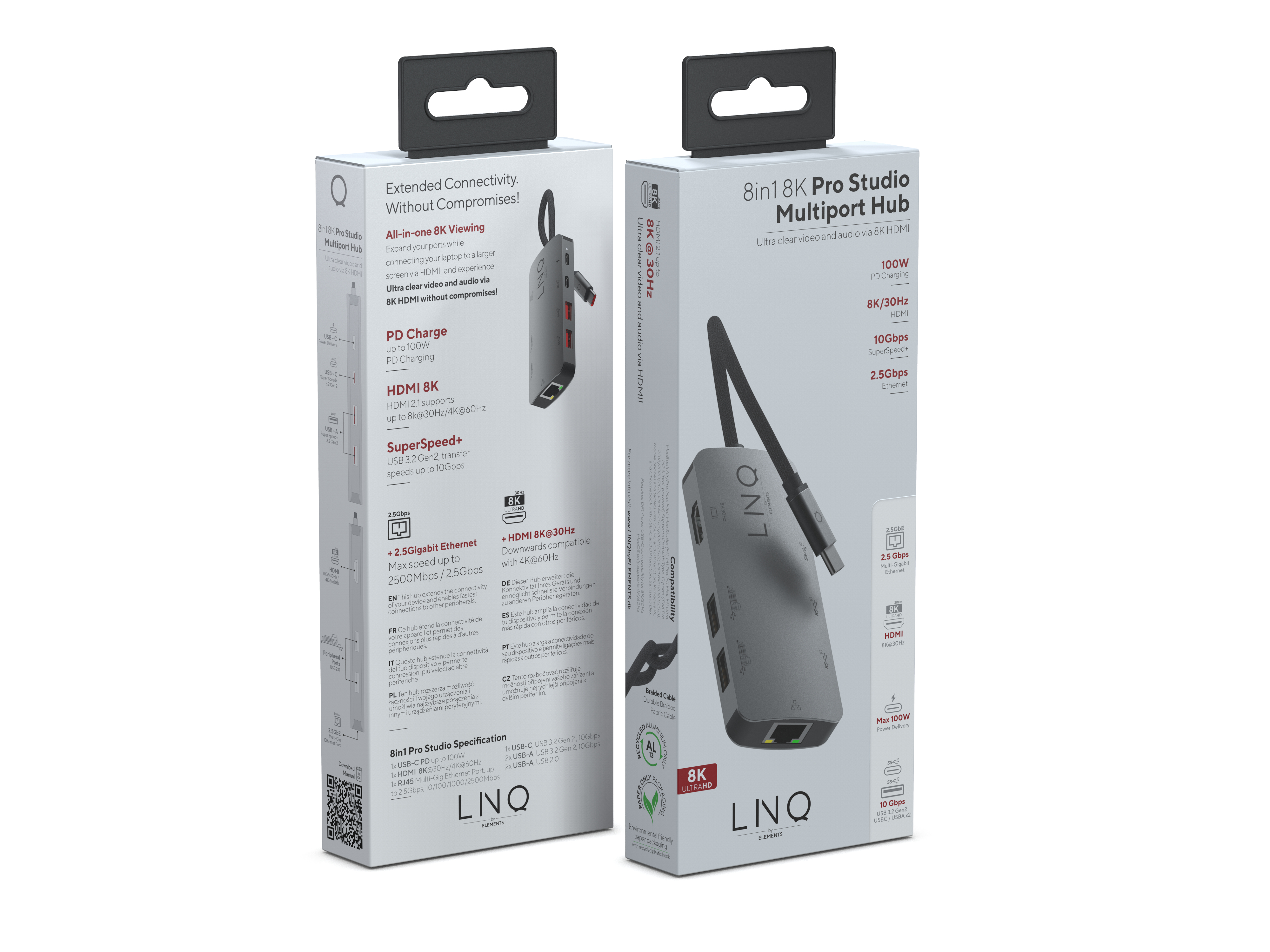 Linq byELEMENTS 8-in1 Pro 8K HDMI + 2x USB-C (1x 100W) + 2x USB-A 3.2 + 2x USB 2.0 + Ethernet