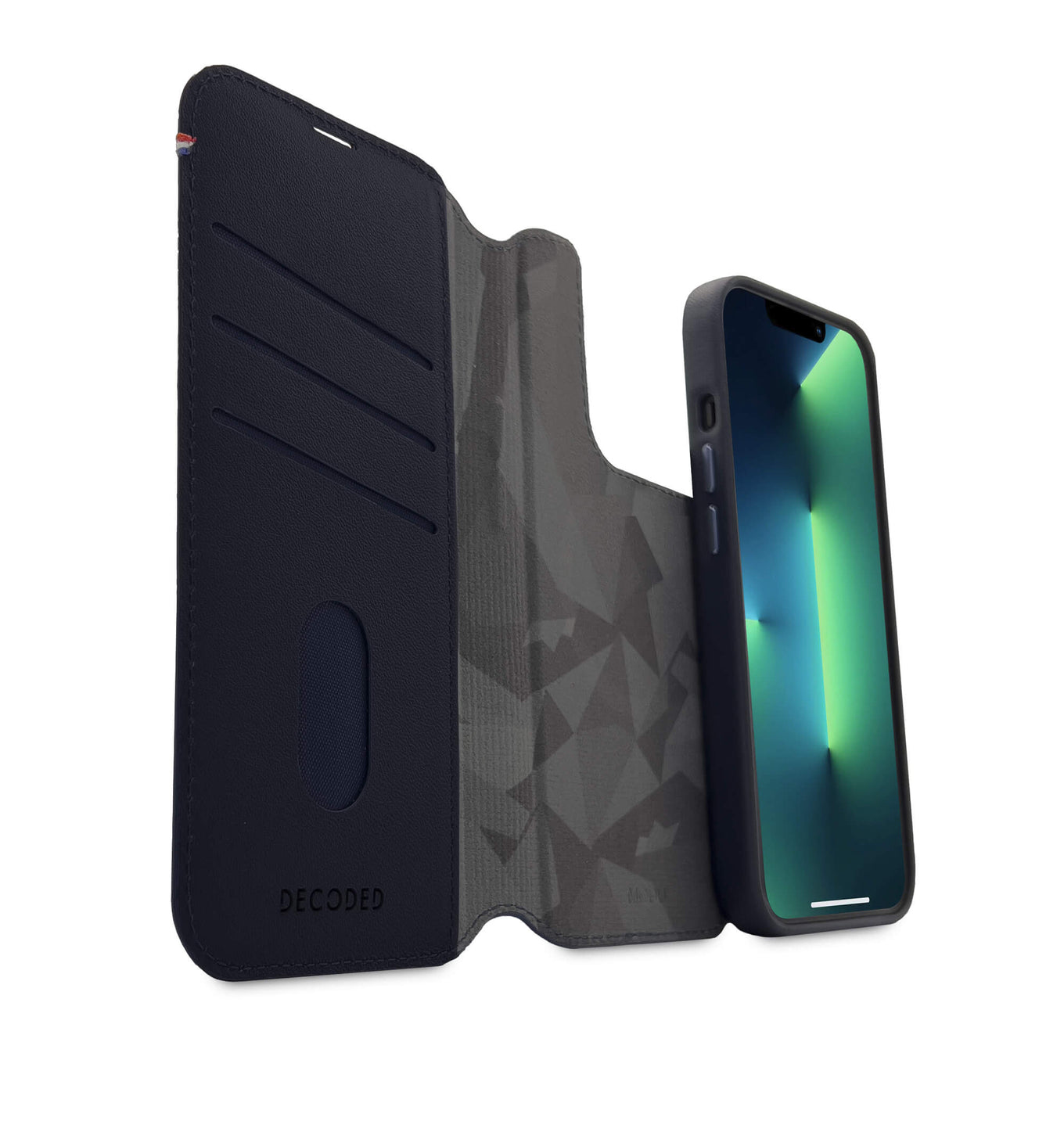 Decoded iPhone 14 Pro Max, housse wallet amovible cuir, bleu acier