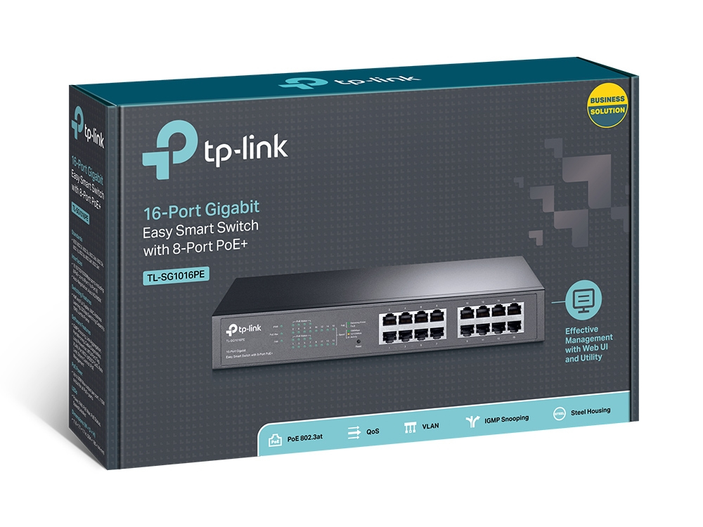 TP-Link TL-SG1016PE Managed L2 Gigabit Ethernet (10/100/1000) Power over Ethernet (PoE) 1U Zwart