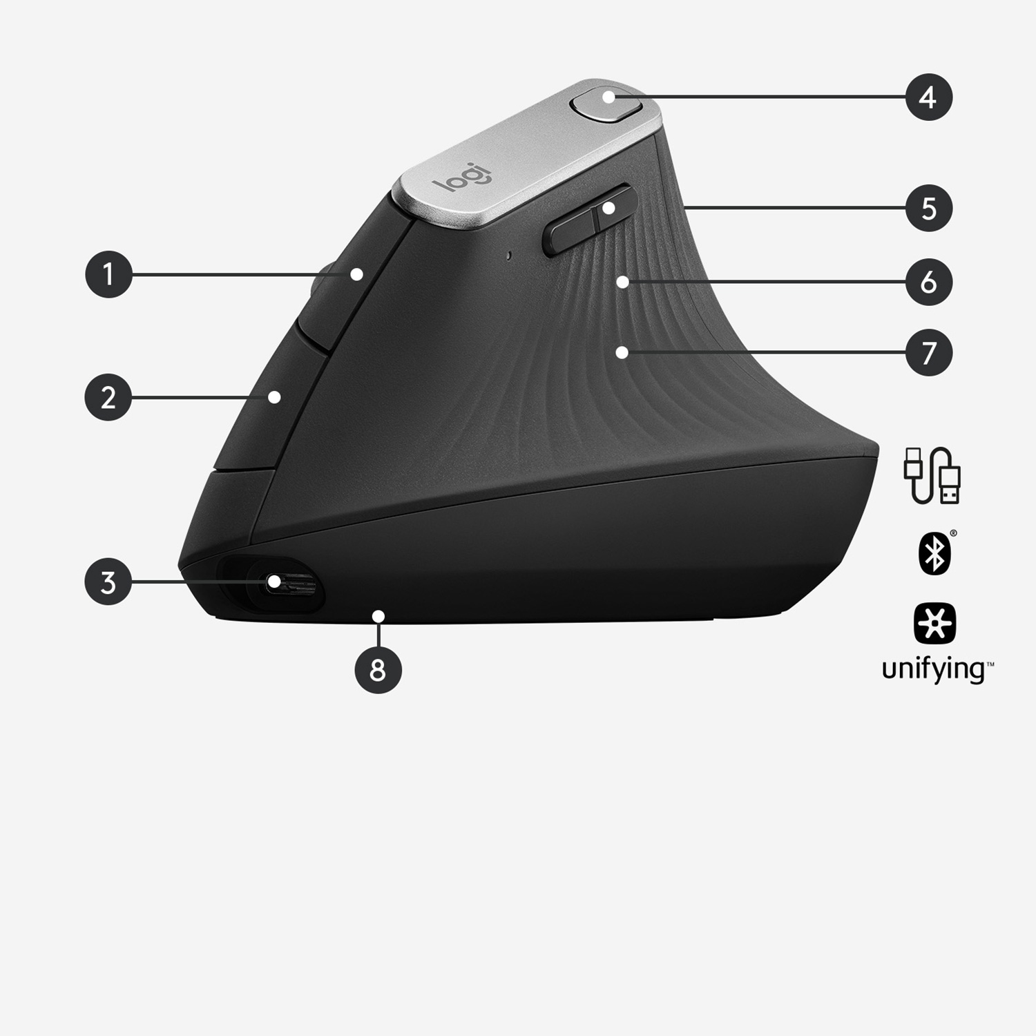 Draadloze Muis Logitech 910-005448MX Vertical Ergonomic GRA