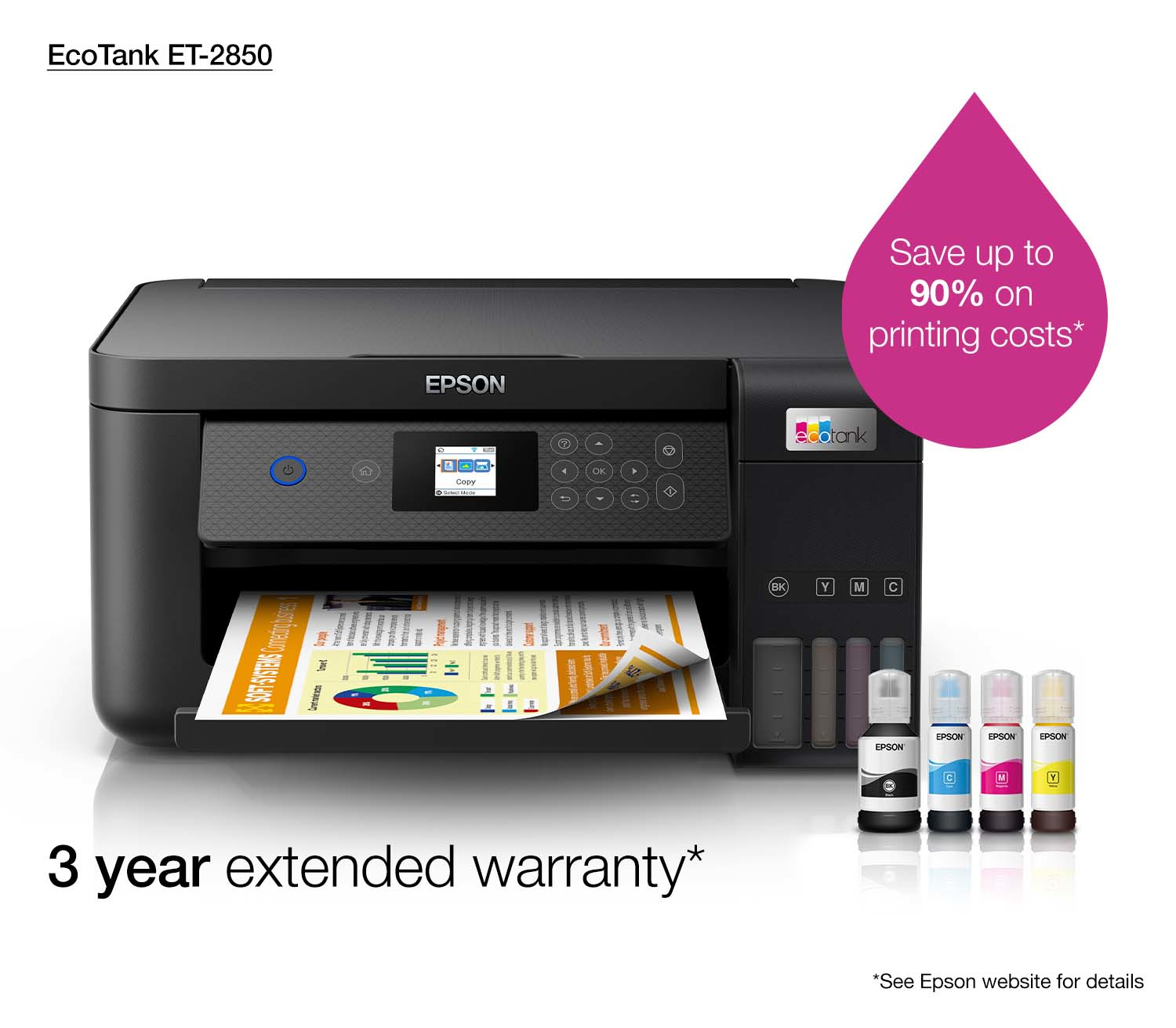 Printer Inkjet EPSON EcoTank ET-2850 Zwart AIOFlat Kleur A4
